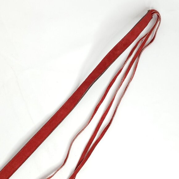 Boho Hippie Suede Belt Dark Red Tassels Silvertone Beads Self Tie Rope - Picture 2 of 3